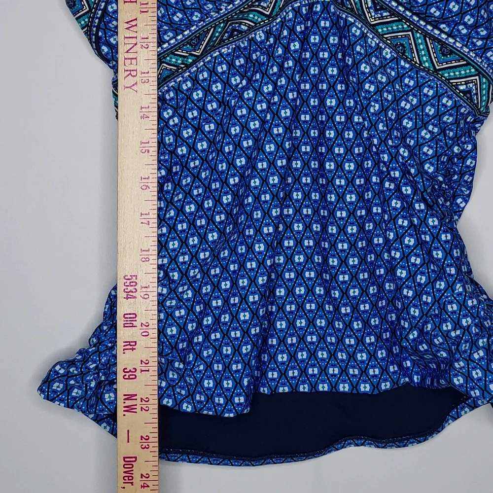 Jantzen Tankini Swim Top 10 Blue Gold Geometric Adjustable Strap Padded X-Backed